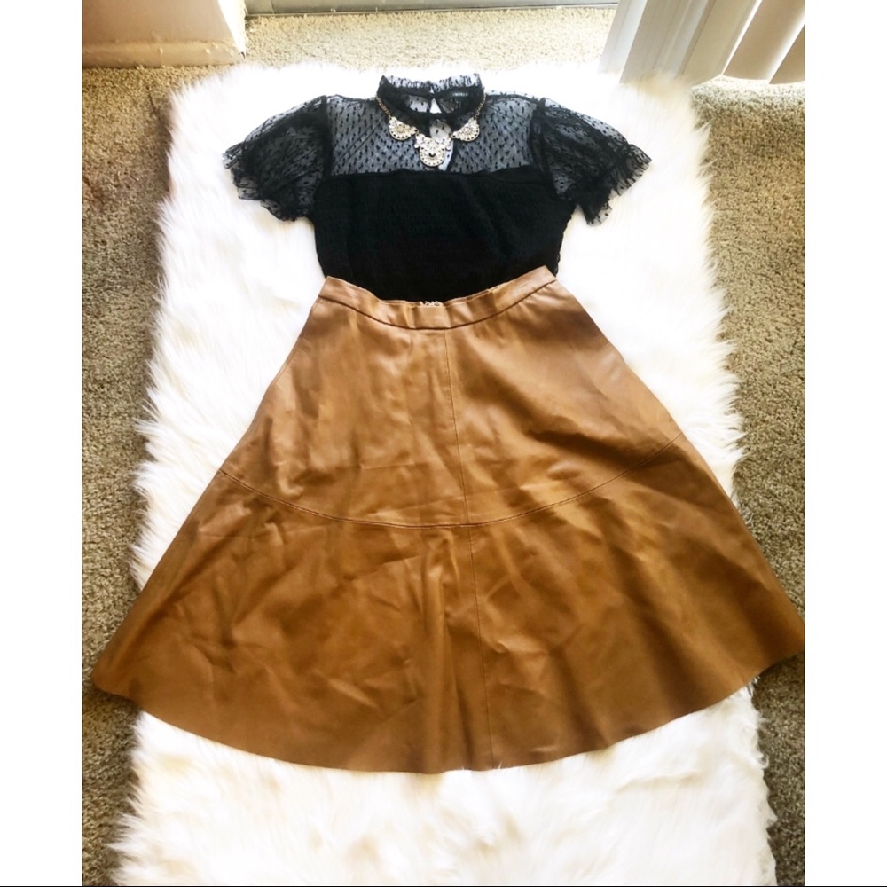 Faux Leather Tan Midi Skirt